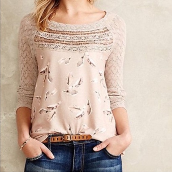 Anthropologie| One September feather sequin crocheted top Sz Medium - Picture 1 of 3